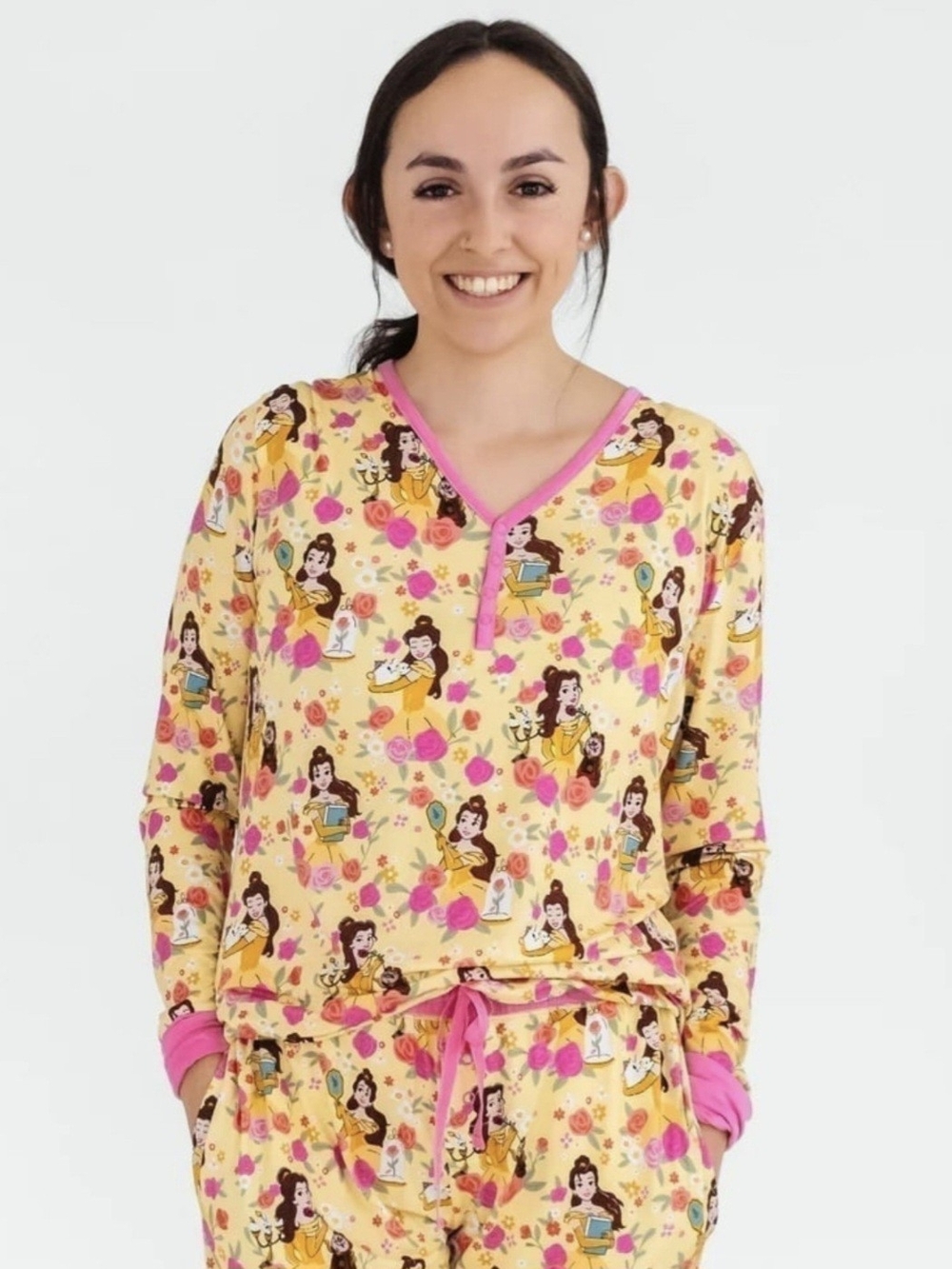 Little Sleepies Disney Princess Belle Women's Long Sleeve Pajama Set Large NIB
